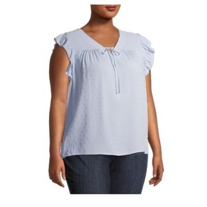 4X New with Tags Como Blue Pintuck Dots Blue Ruffle Tank Blouse